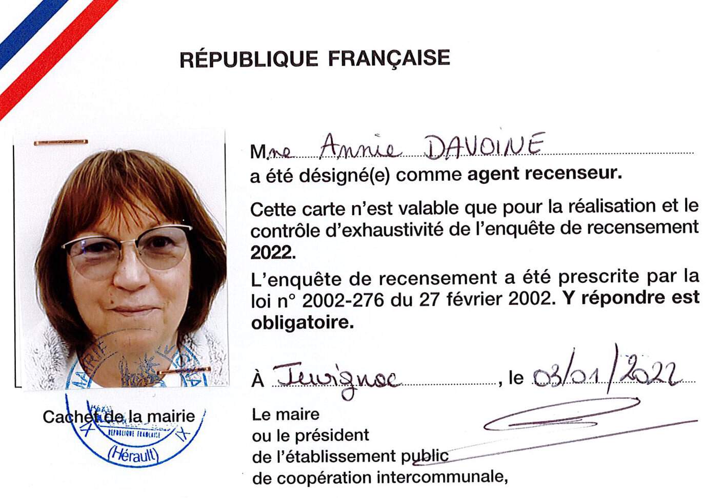 Carte agent recenseur-Annie Davoine