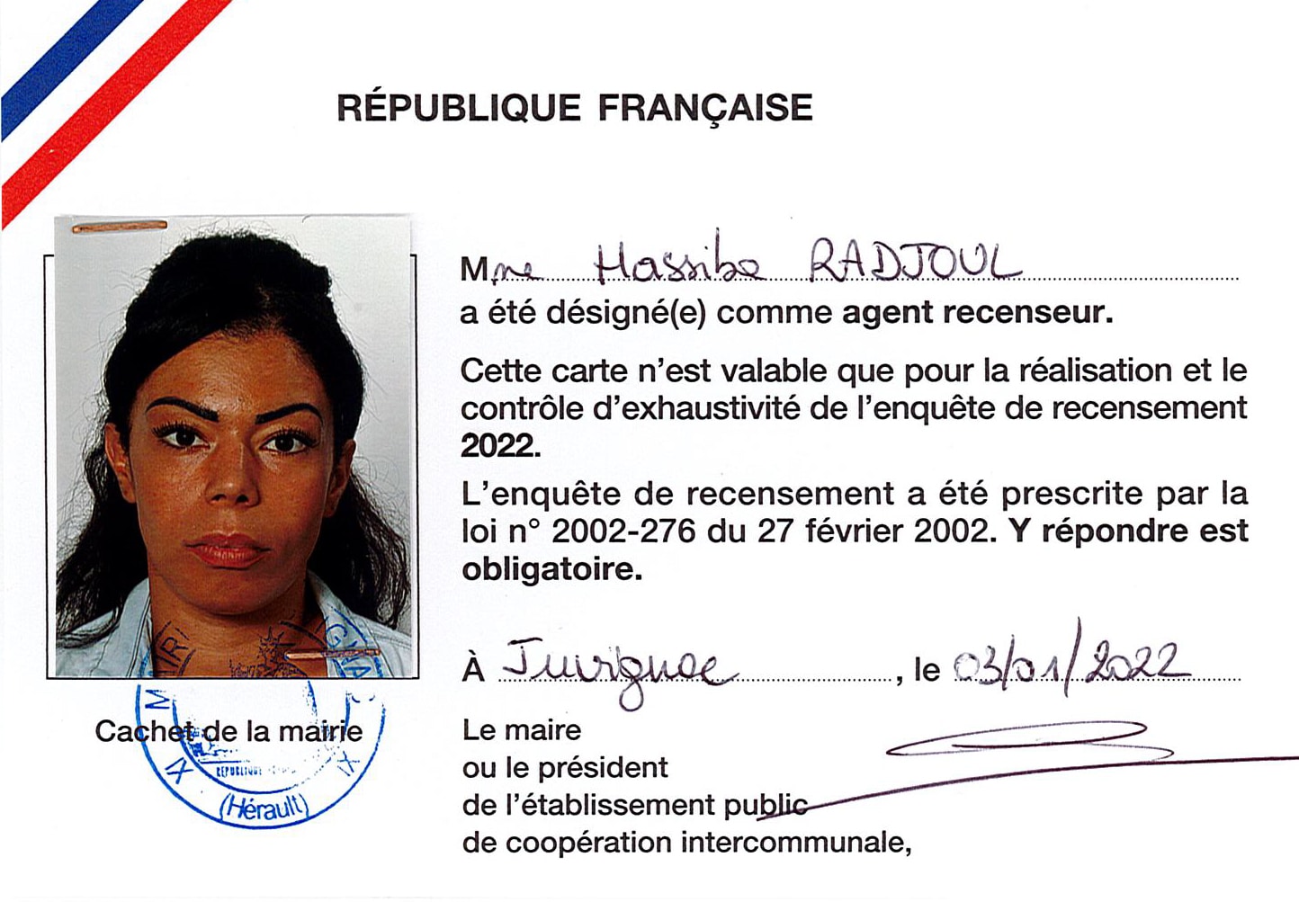 Carte agent recenseur-Hassiba Radjoul